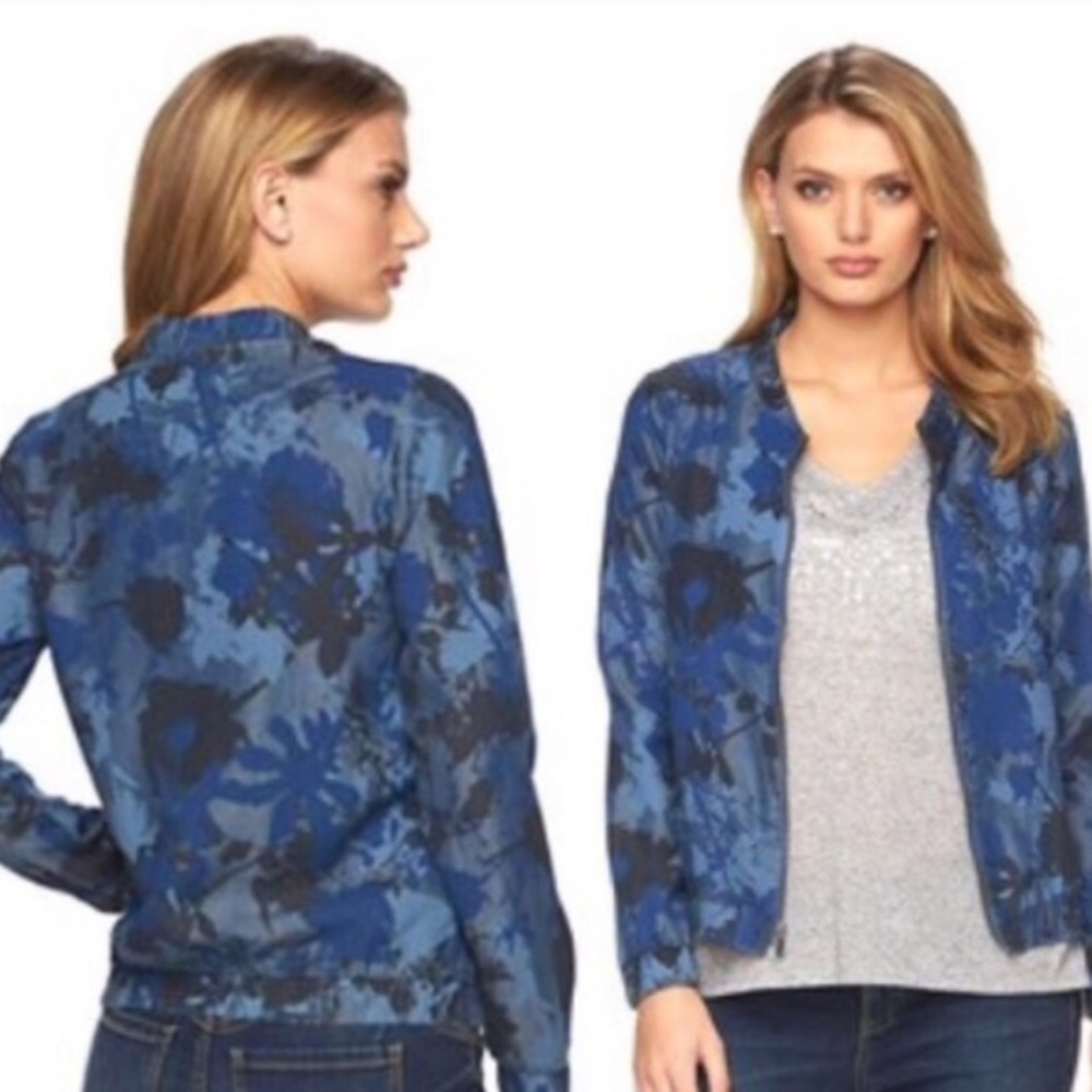 Juicy Couture Chambray Floral Camo Bomber Jacket Size Large